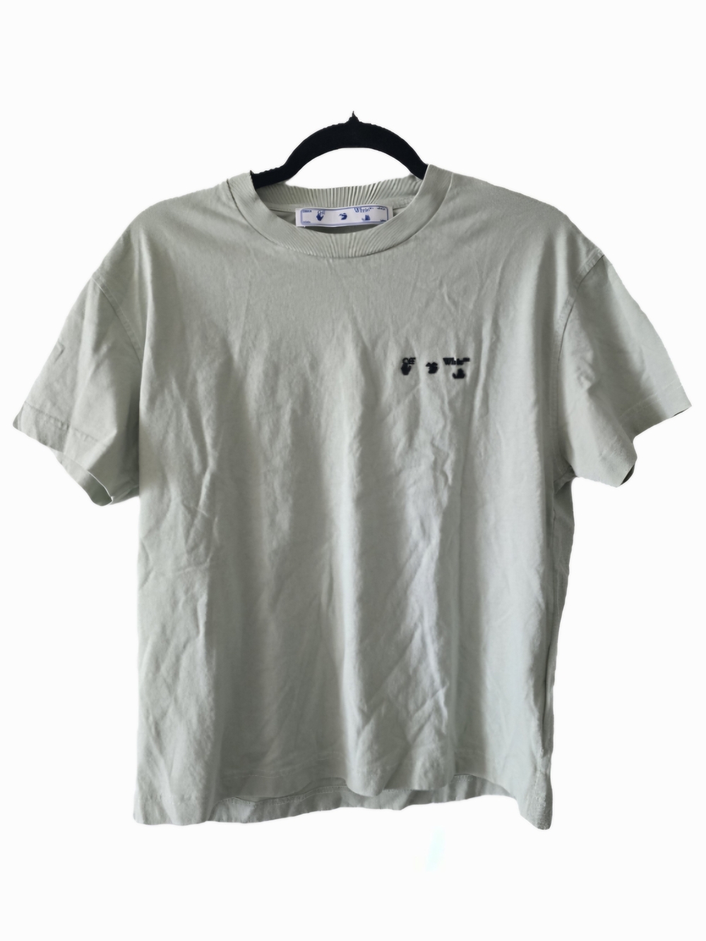 Off-white Light Sage Crewneck T-Shirt with Subtle Chest Embroidery